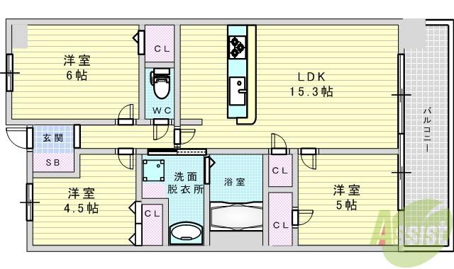ロジュマン千里中央ヒルズ(3LDK/1階)の間取り写真
