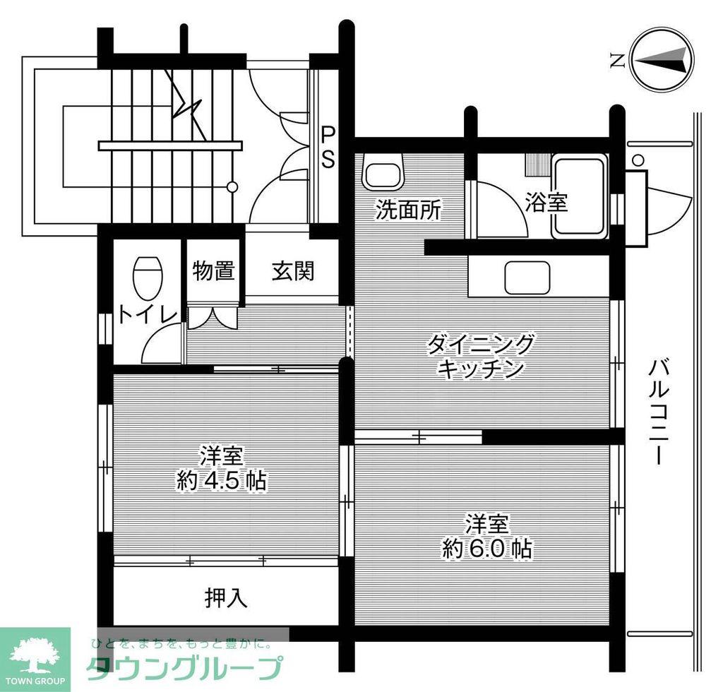 ビレッジハウス検見川3号棟(2DK/2階)の間取り写真
