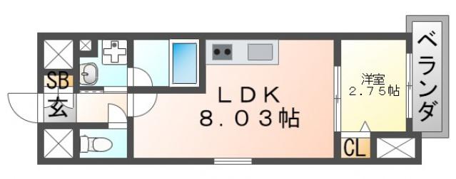 FORTUNEY江坂I(1LDK/3階)の間取り写真