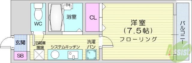 ロイヤルヒルズ文化町(1K/2階)の間取り写真