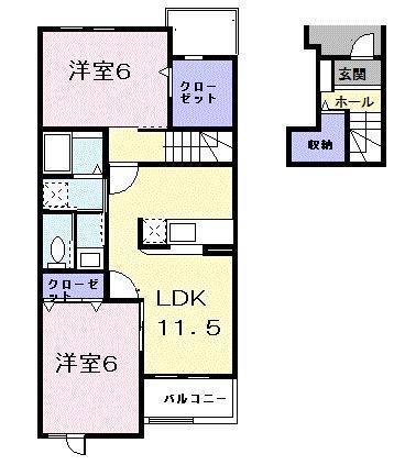ファンタジアヒルズB(2LDK/2階)の間取り写真