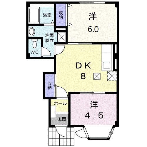 プレミール・メゾン沖代I(2DK/1階)の間取り写真