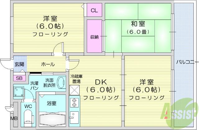 クオリティーハイム協栄 B(3DK/1階)の間取り写真