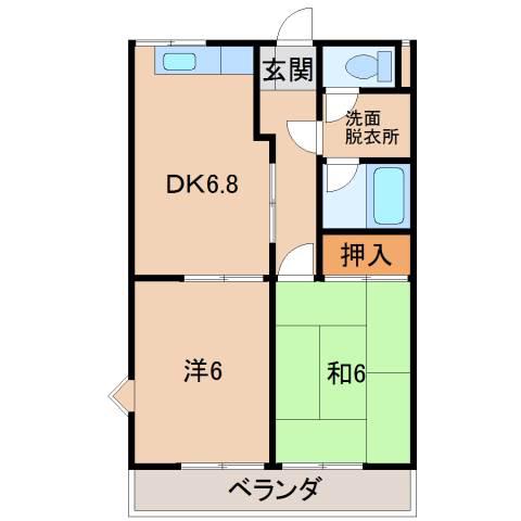 グリーンフル布施屋(2DK/2階)の間取り写真
