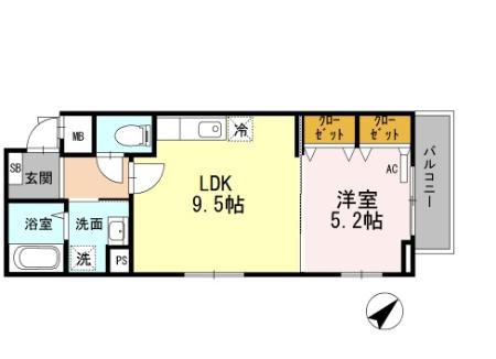 カーサ フェリーチェ西原(1LDK/2階)の間取り写真
