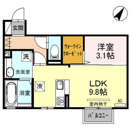 マリオンIV(1LDK/2階)の間取り写真