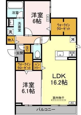グラシオン(2LDK/2階)の間取り写真