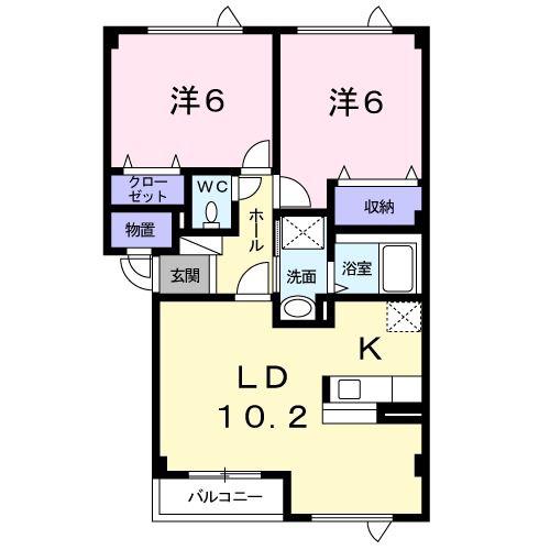 アヴニール・シェル 2番館(2LDK/2階)の間取り写真