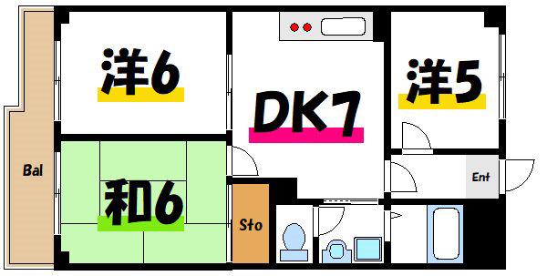 ケインアヴェニュー船堀(3DK/1階)の間取り写真