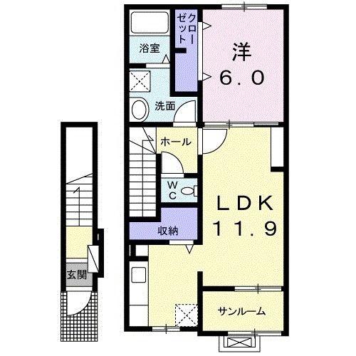 メゾン・ハヤブサ2 A(1LDK/2階)の間取り写真