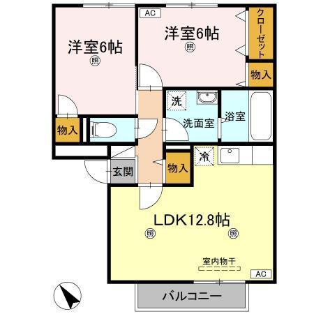 アドミレー樹太 D棟(2LDK/1階)の間取り写真