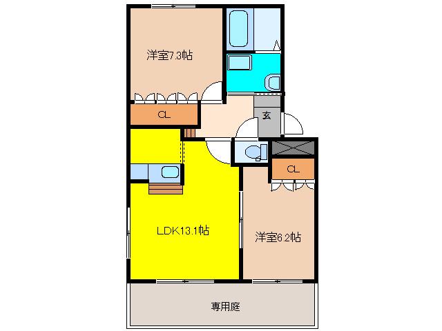 アシューレ五郎丸(2LDK/1階)の間取り写真