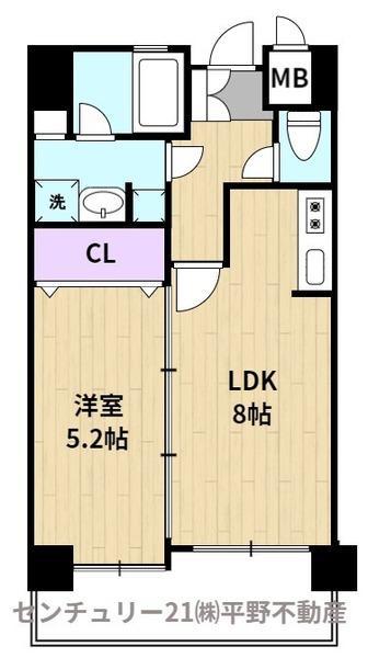 エクセレント東町(1LDK/5階)の間取り写真