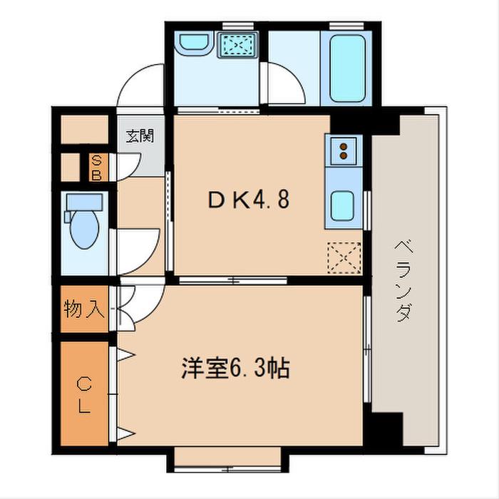 リヴィエール友泉亭(1DK/4階)の間取り写真