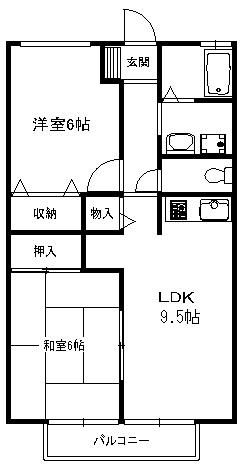 パシフィック牧落(2LDK/1階)の間取り写真