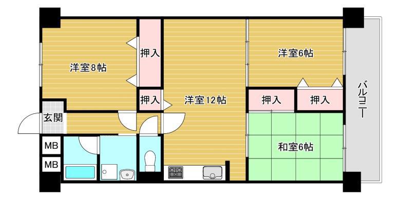 シャトー西梅田(3LDK/9階)の間取り写真