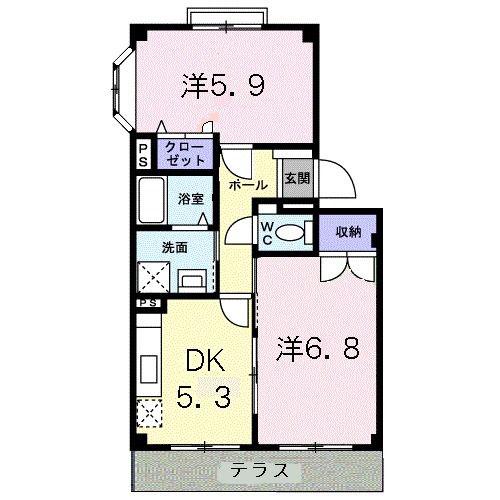 シャレール花見(2DK/1階)の間取り写真
