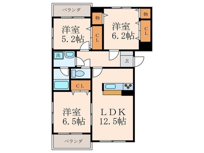 プレステージ桜(3LDK/3階)の間取り写真