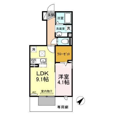 ミエル ブラン(1LDK/1階)の間取り写真