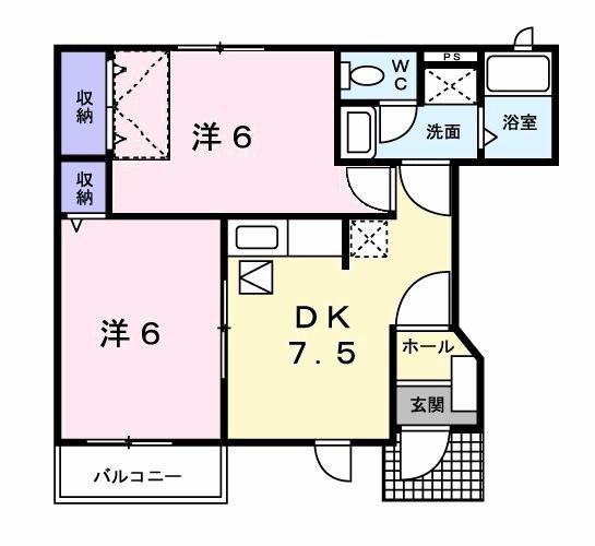 ミレニアムハイツS(2DK/1階)の間取り写真
