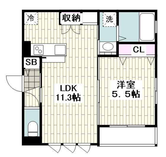 ヴィラ マーレ汐入(1LDK/1階)の間取り写真