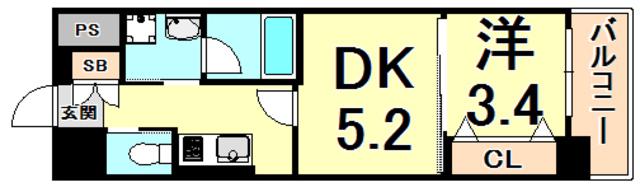 西宮北口プライマリーワンガーデンテラス(1DK/3階)の間取り写真