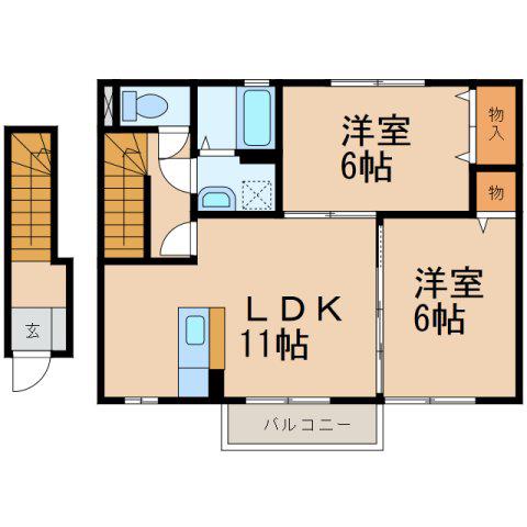 サウスシャトー(2LDK/2階)の間取り写真