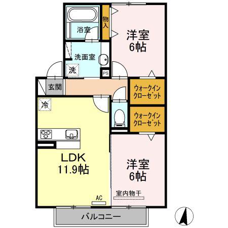 近鉄名古屋線 近鉄蟹江駅 徒歩21分 2階建 築10年(2LDK/2階)の間取り写真