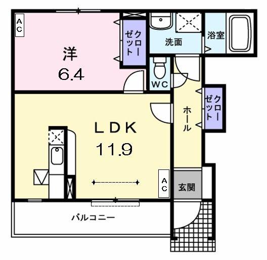 スリーサークルI(1LDK/1階)の間取り写真