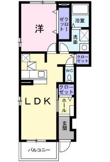 スカイビュー・テラスB(1LDK/1階)の間取り写真