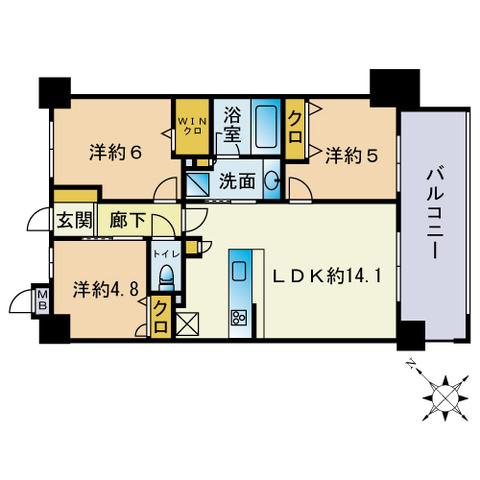 グランフォーレ春日原駅前レジデンス(3LDK/3階)の間取り写真