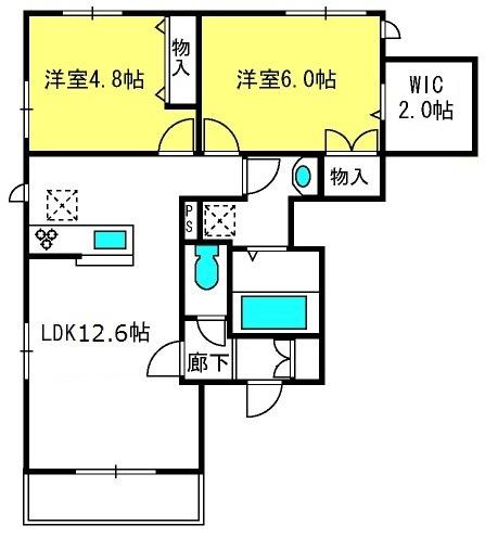 DUO清河寺 I(2LDK/1階)の間取り写真
