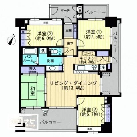サーパス高松駅前フレシアサンポート(4LDK/4階)の間取り写真