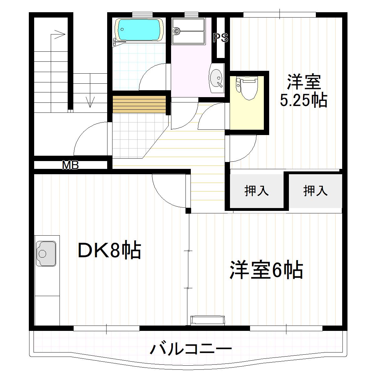 パークサイドSSK(2DK/2階)の間取り写真