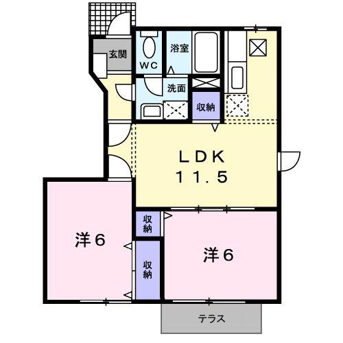 ミドルロードB(2LDK/1階)の間取り写真