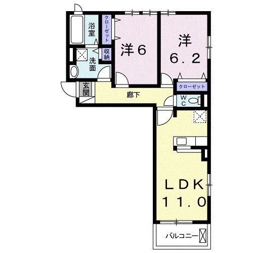エヌメゾンII(2LDK/2階)の間取り写真