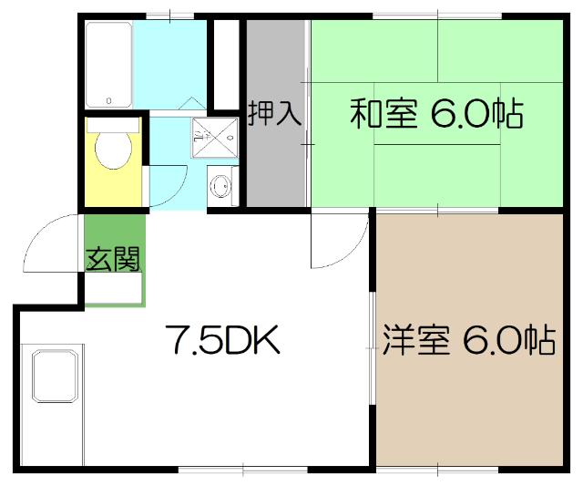 オルテンハウスI A棟(2DK/1階)の間取り写真