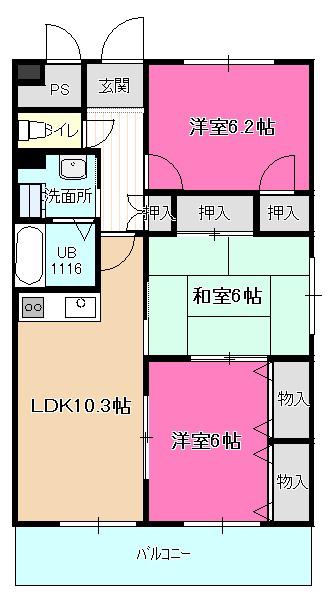 ソレーユ五条弐番館(3LDK/3階)の間取り写真