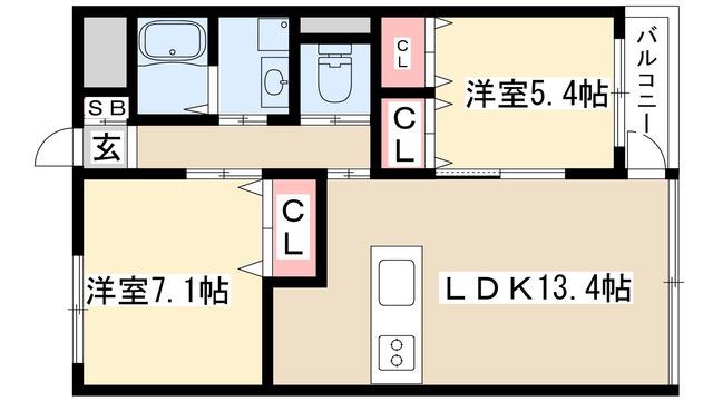 リュミエール高柳(2LDK/4階)の間取り写真