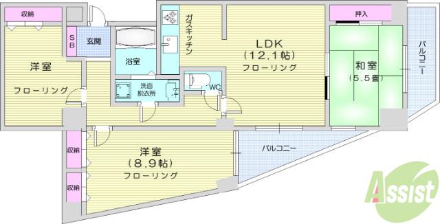 グリーンパーク小松島(3LDK/8階)の間取り写真