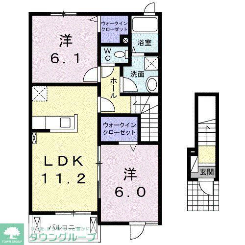 COTTON ROSE 壱番館(2LDK/2階)の間取り写真
