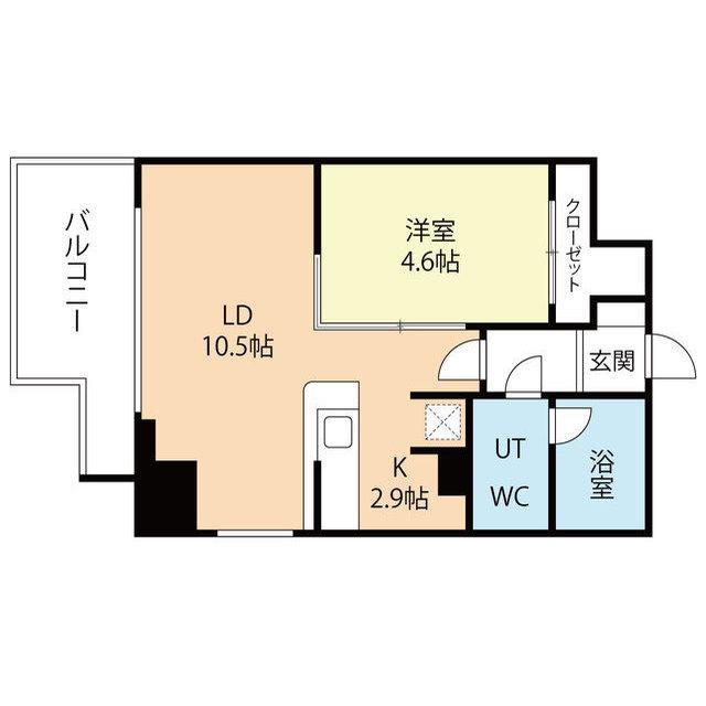 ラクレイス西新(1LDK/16階)の間取り写真