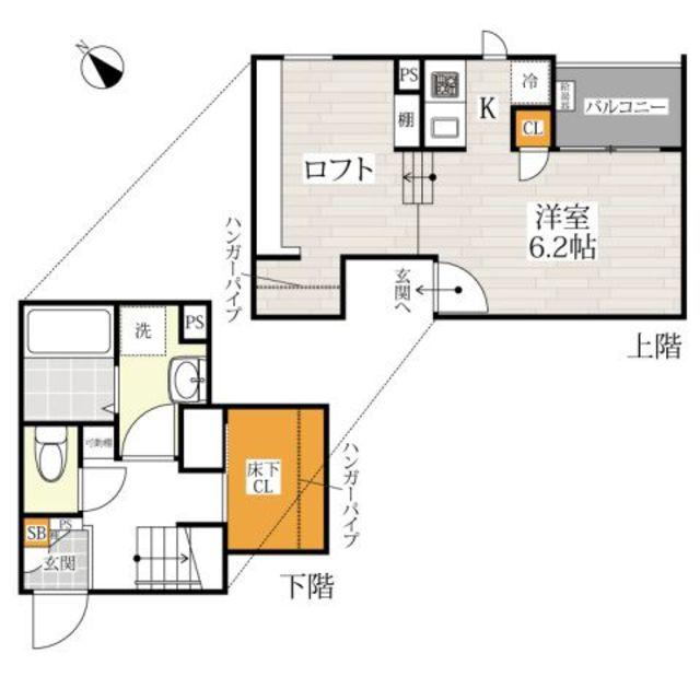 CB福津サントバウム(1K/2階)の間取り写真