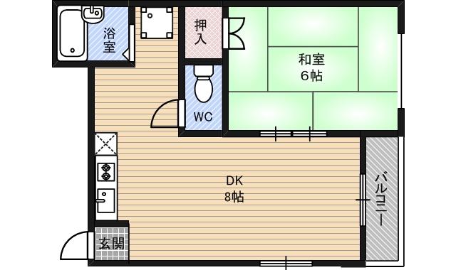 ハイツ加益(1LDK/3階)の間取り写真