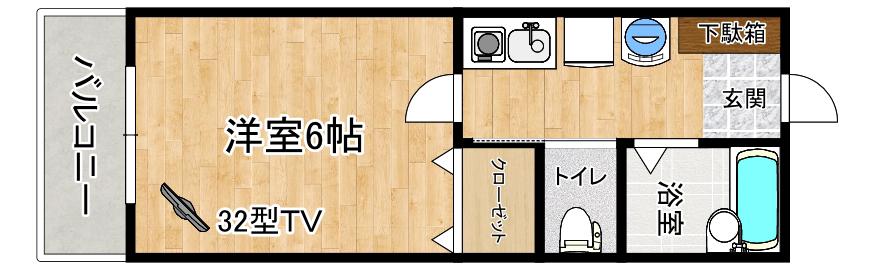 フルーレ南方(1K/2階)の間取り写真