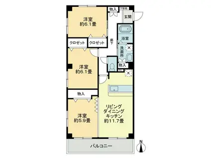 フォブール村上(3LDK/3階)の間取り写真