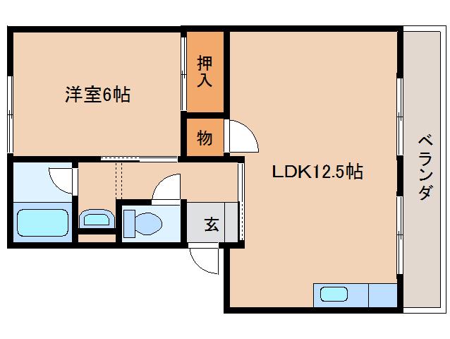 西大寺グリーンハイツ(1LDK/2階)の間取り写真