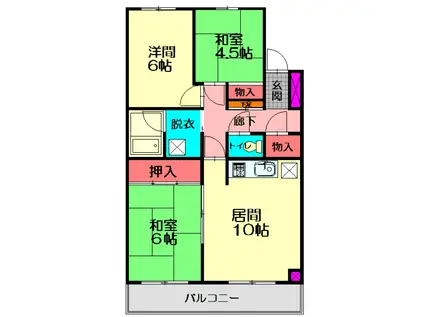 花咲第一マンション(3LDK/3階)の間取り写真