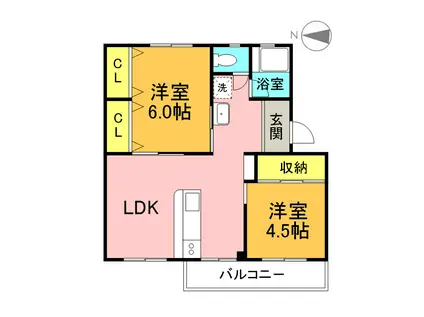 陰山建設マンション(2LDK/1階)の間取り写真