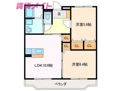 ルミエール栄(2LDK/2階)の間取り写真